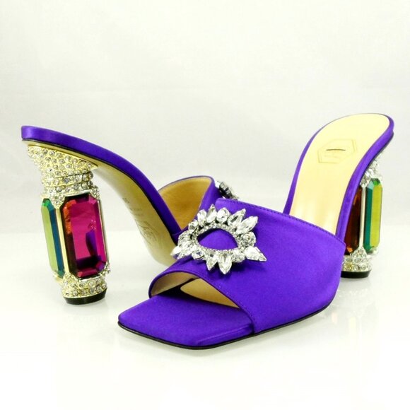 NIB$750 Nalebe Eureka Aurum Crystal-Embellished Mules Jewel Heels Slip-on Sandal - Picture 7 of 16